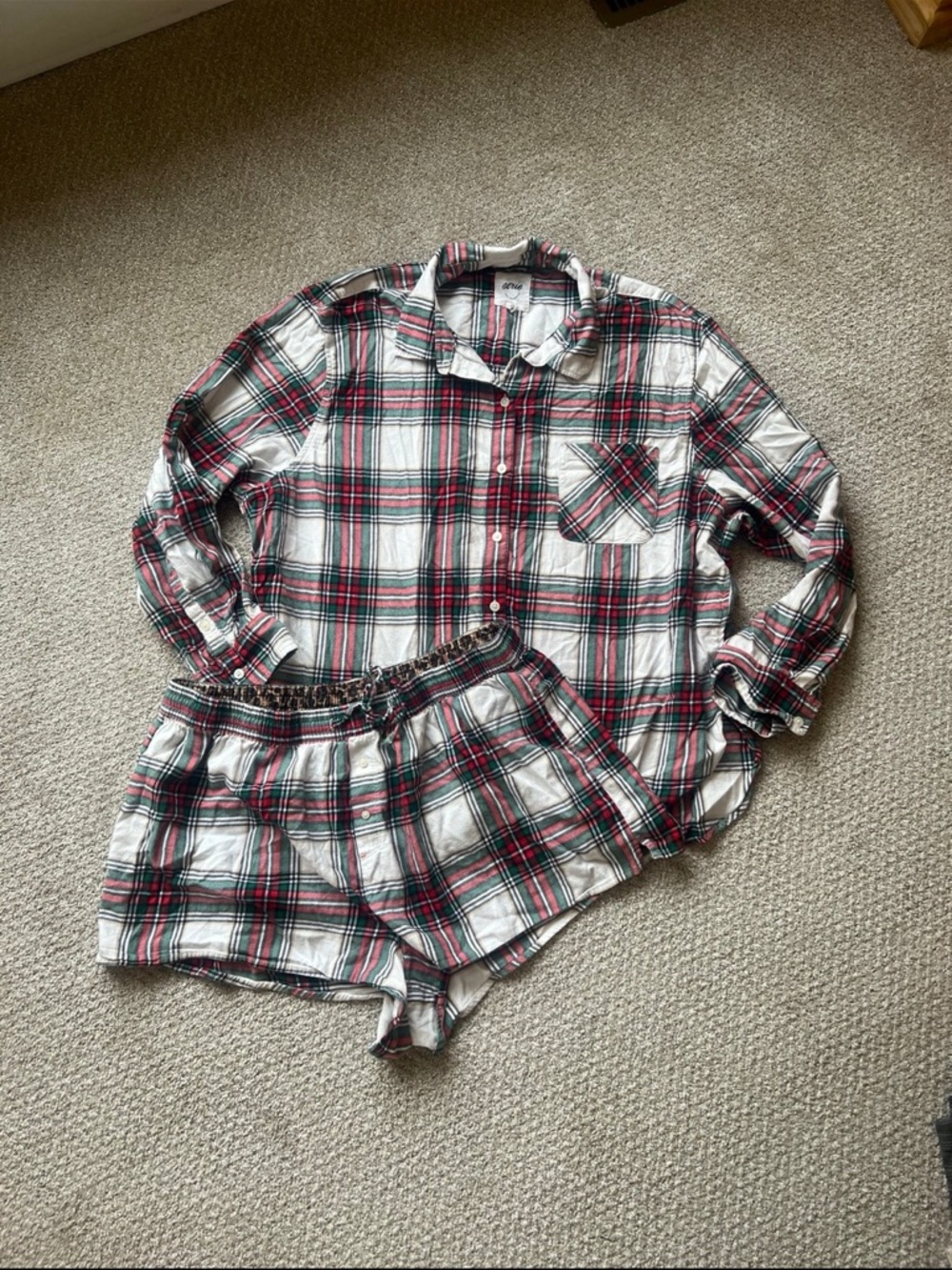 aerie Red, Green and White Plaid Pajama Set